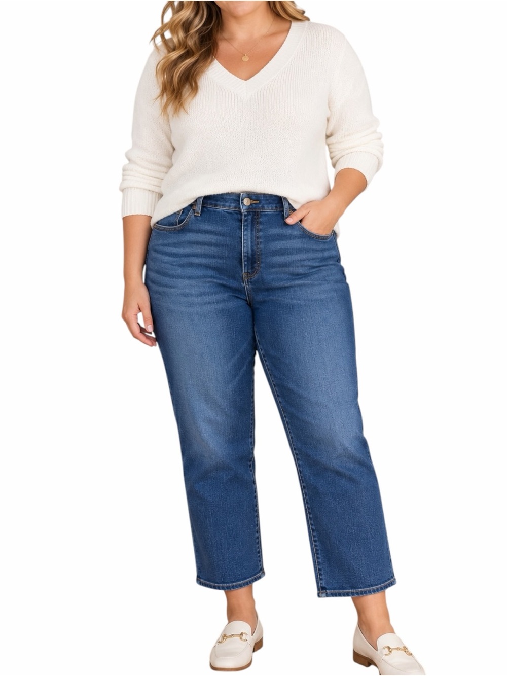 Talbots Curvy Straight Leg Jeans 18WP Stretch Petite Cropped Medium Wash Petite
